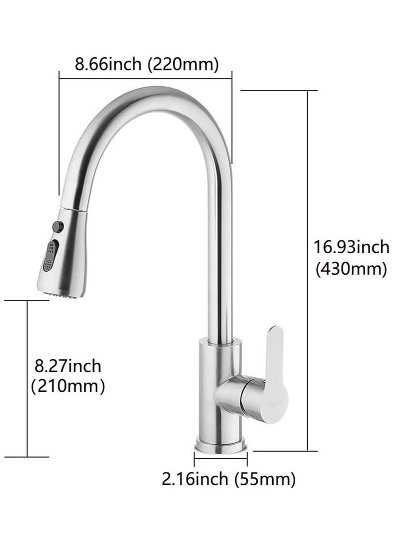 PuriPro Puri Pro Water Saving Kitchen Stainless Steel Pull Out Tap Faucet, Kitchen Sink Hot And Cold Water Faucet, Two-Way Sprayer - Image 5