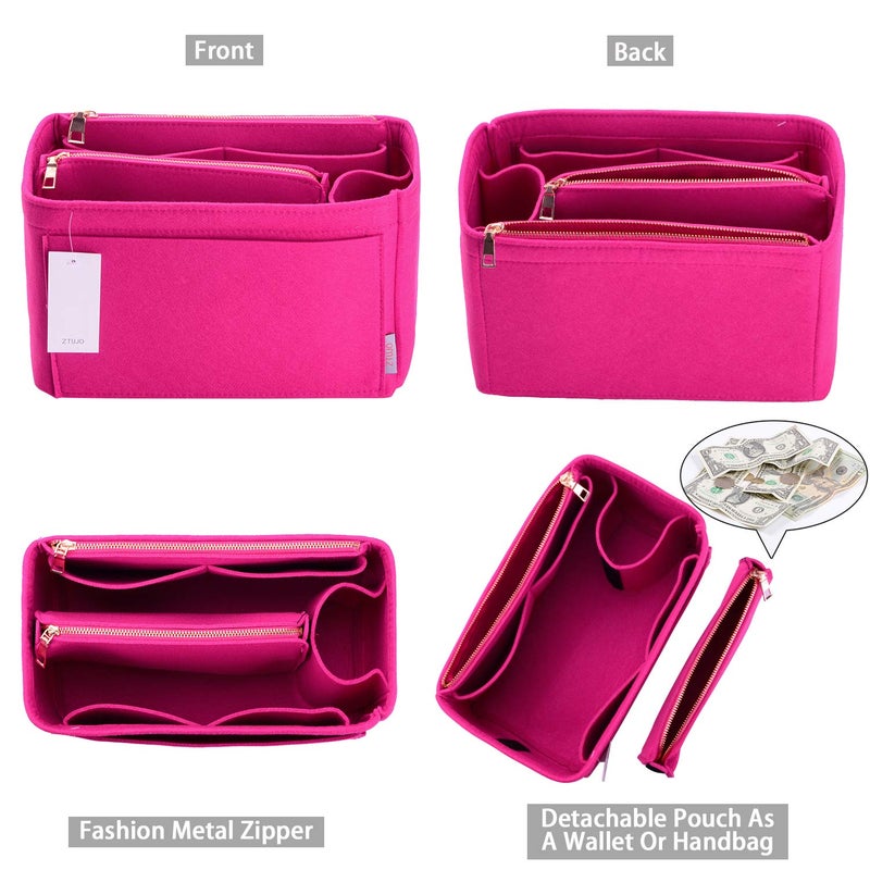 ZTUJO Purse Organizer, Felt Bag Organizer Insert For Speedy, Neverfull, Graceful, Tote, Handbag, Shaper (Slender Medium, Rosy) - Image 2
