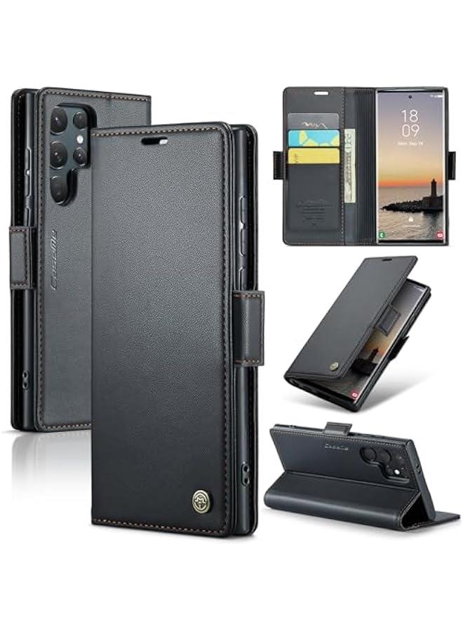 black PU Leather RFID Blocking Wallet Case for Samsung Galaxy S25 Ultra - Folio Flip Design with Credit Card Holder, Kickstand, Magnetic Clasp - Stylish Protective Phone Cover for Men and Women - Image 1