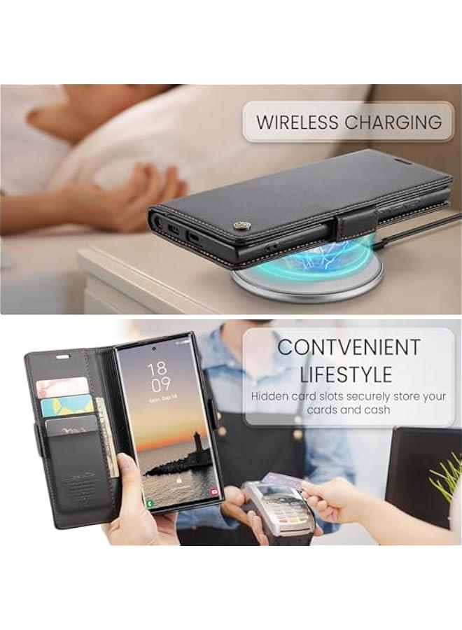 black PU Leather RFID Blocking Wallet Case for Samsung Galaxy S25 Ultra - Folio Flip Design with Credit Card Holder, Kickstand, Magnetic Clasp - Stylish Protective Phone Cover for Men and Women - Image 2