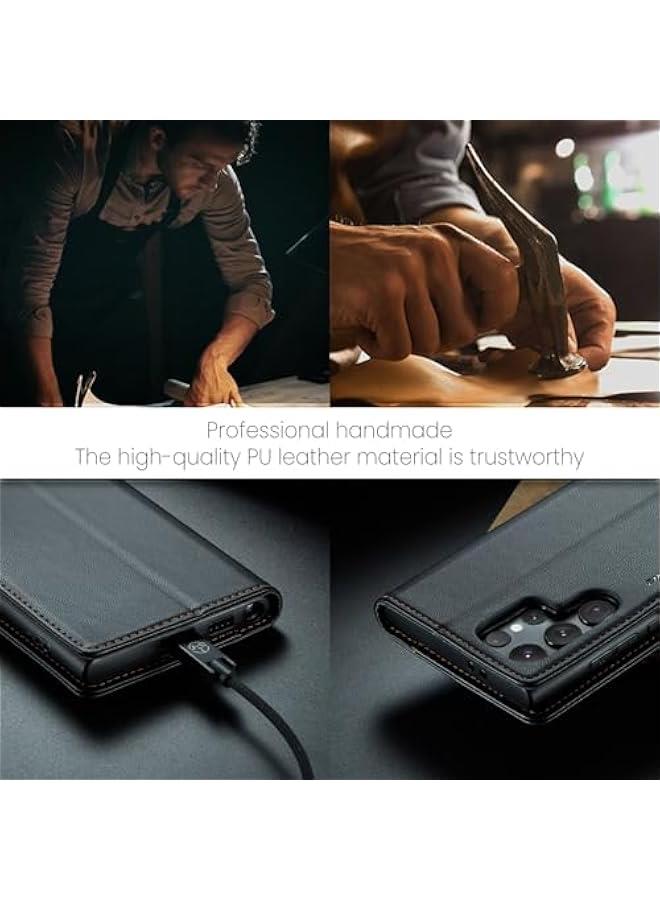black PU Leather RFID Blocking Wallet Case for Samsung Galaxy S25 Ultra - Folio Flip Design with Credit Card Holder, Kickstand, Magnetic Clasp - Stylish Protective Phone Cover for Men and Women - Image 5