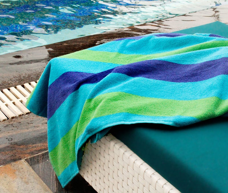 COTTON CRAFT Oversized Extra Wide XL Beach Blanket Towel for Two - 58x68-100% Cotton Velour - Big & Huge - Pool Picnic Bath Jacquard Thick Plush Super Soft Luxury - 450 GSM - Cabana Stripe Blue Green - Image 4