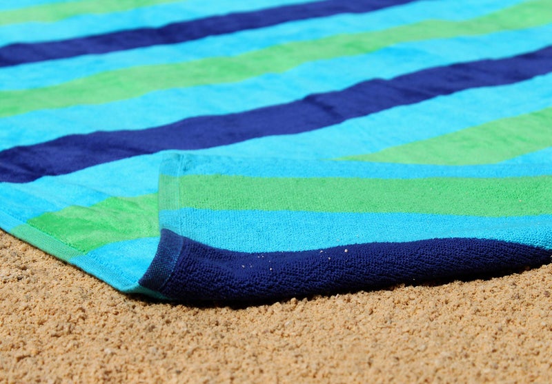 COTTON CRAFT Oversized Extra Wide XL Beach Blanket Towel for Two - 58x68-100% Cotton Velour - Big & Huge - Pool Picnic Bath Jacquard Thick Plush Super Soft Luxury - 450 GSM - Cabana Stripe Blue Green - Image 5