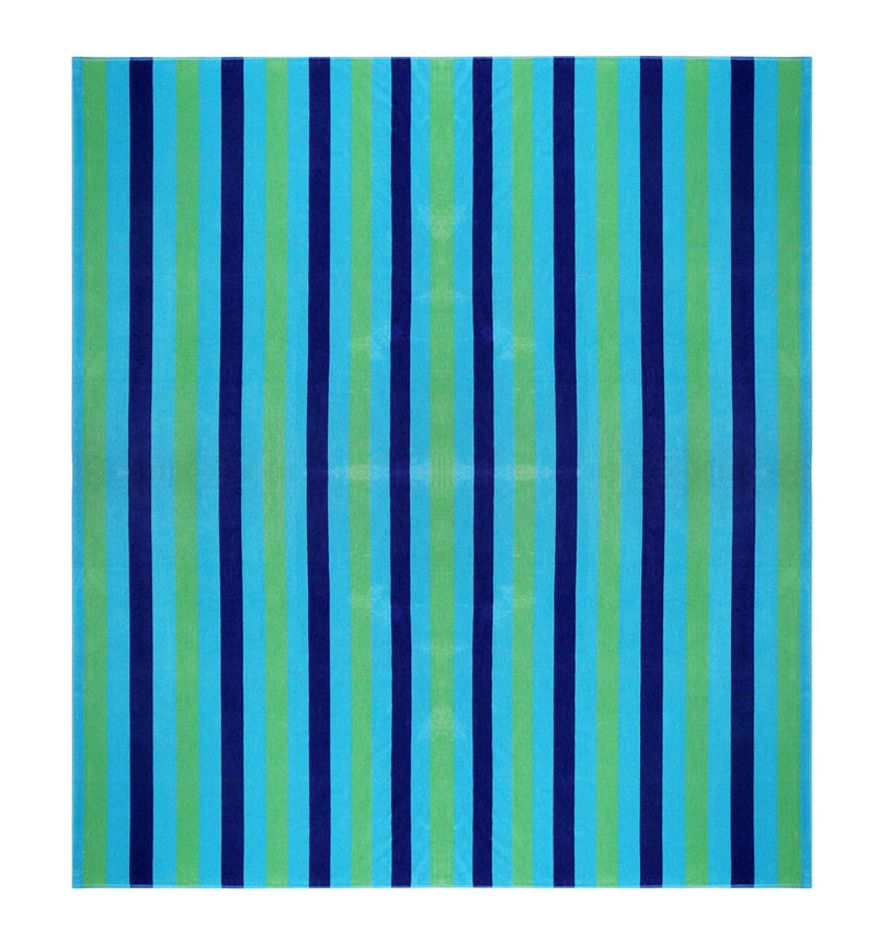 COTTON CRAFT Oversized Extra Wide XL Beach Blanket Towel for Two - 58x68-100% Cotton Velour - Big & Huge - Pool Picnic Bath Jacquard Thick Plush Super Soft Luxury - 450 GSM - Cabana Stripe Blue Green - Image 1