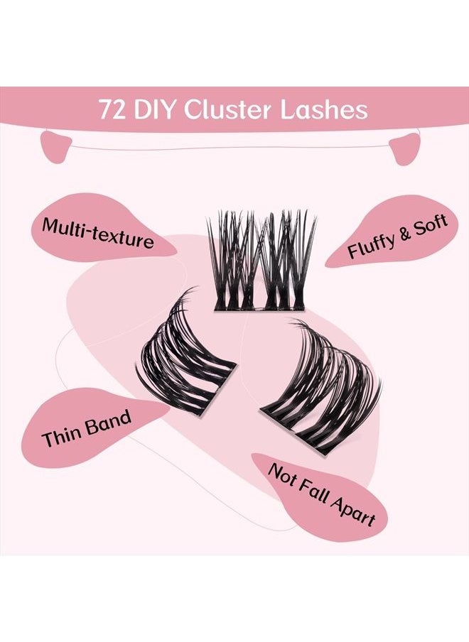 PRO LASHBEAUTY Cluster Lashes, 72 Pcs Individual Lashes, Lash Clusters DIY Eyelash Extension, Super Thin Band Reusable Soft & Comfortable (Freedom-D-14mm)  - Image 2