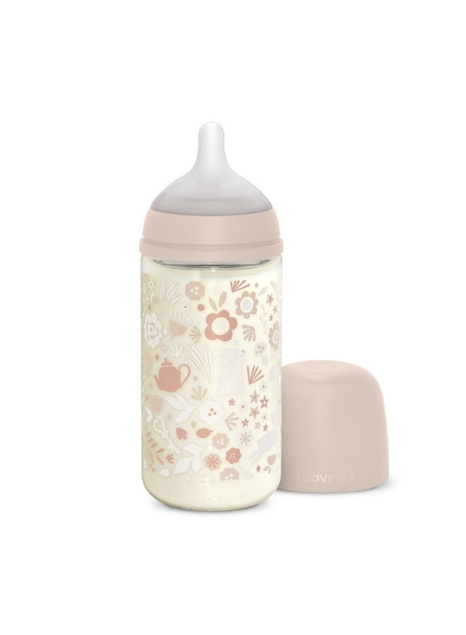 SUAVINEX زجاجة رضاعة للأطفال مع حلمة فسيولوجية بتدفق متوسط، تحاكي تجربة الرضاعة الطبيعية، +3 أشهر 240 مل - وردي - Image 1