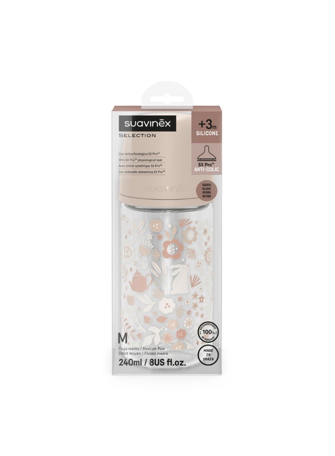 SUAVINEX زجاجة رضاعة للأطفال مع حلمة فسيولوجية بتدفق متوسط، تحاكي تجربة الرضاعة الطبيعية، +3 أشهر 240 مل - وردي - Image 3