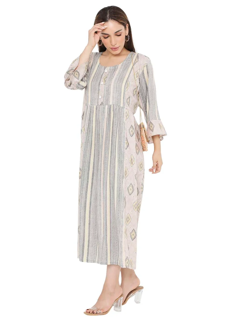 HANA & SARA SHORT STRIPE PRINTED VISCOSE FRONT BUTTONED STYLED ARABIC KAFTAN JALABIYA DRESS