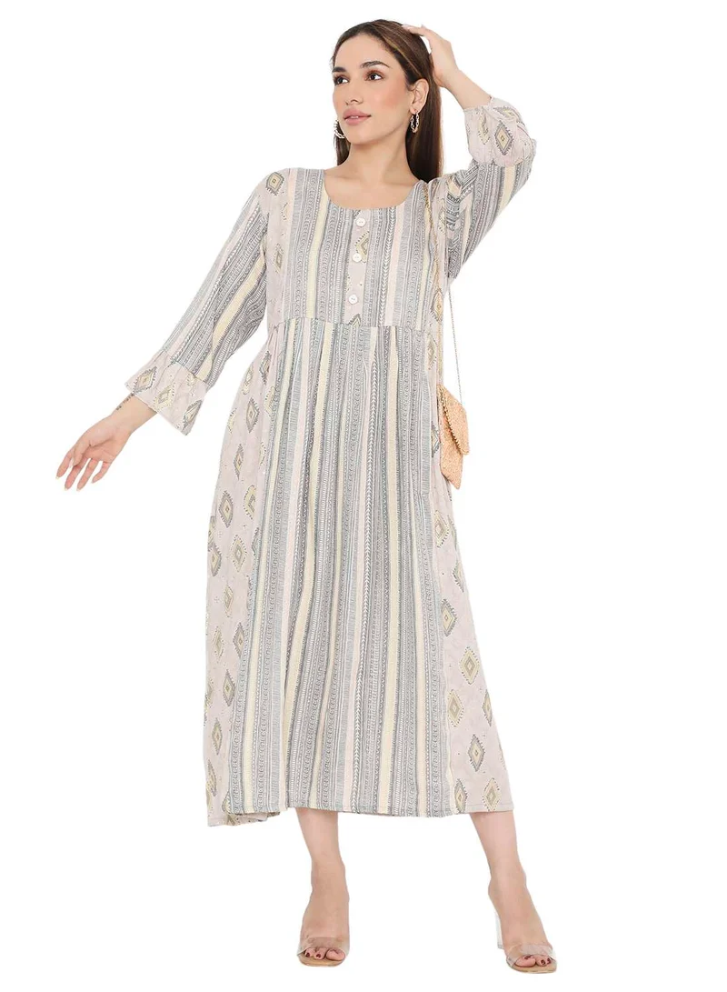 HANA & SARA SHORT STRIPE PRINTED VISCOSE FRONT BUTTONED STYLED ARABIC KAFTAN JALABIYA DRESS