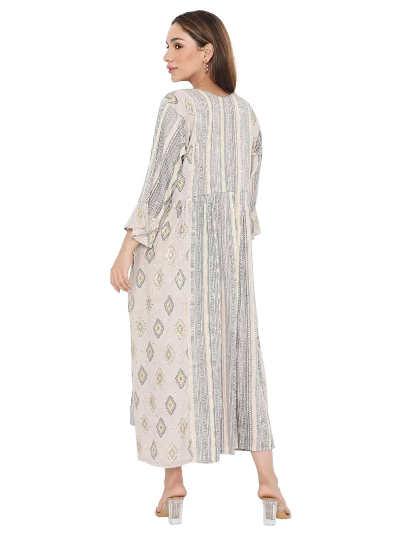 HANA & SARA SHORT STRIPE PRINTED VISCOSE FRONT BUTTONED STYLED ARABIC KAFTAN JALABIYA DRESS