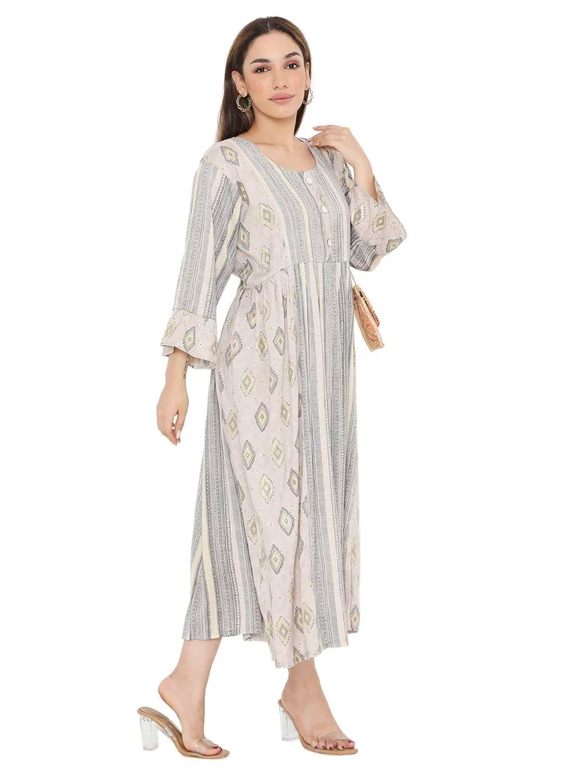 HANA & SARA SHORT STRIPE PRINTED VISCOSE FRONT BUTTONED STYLED ARABIC KAFTAN JALABIYA DRESS