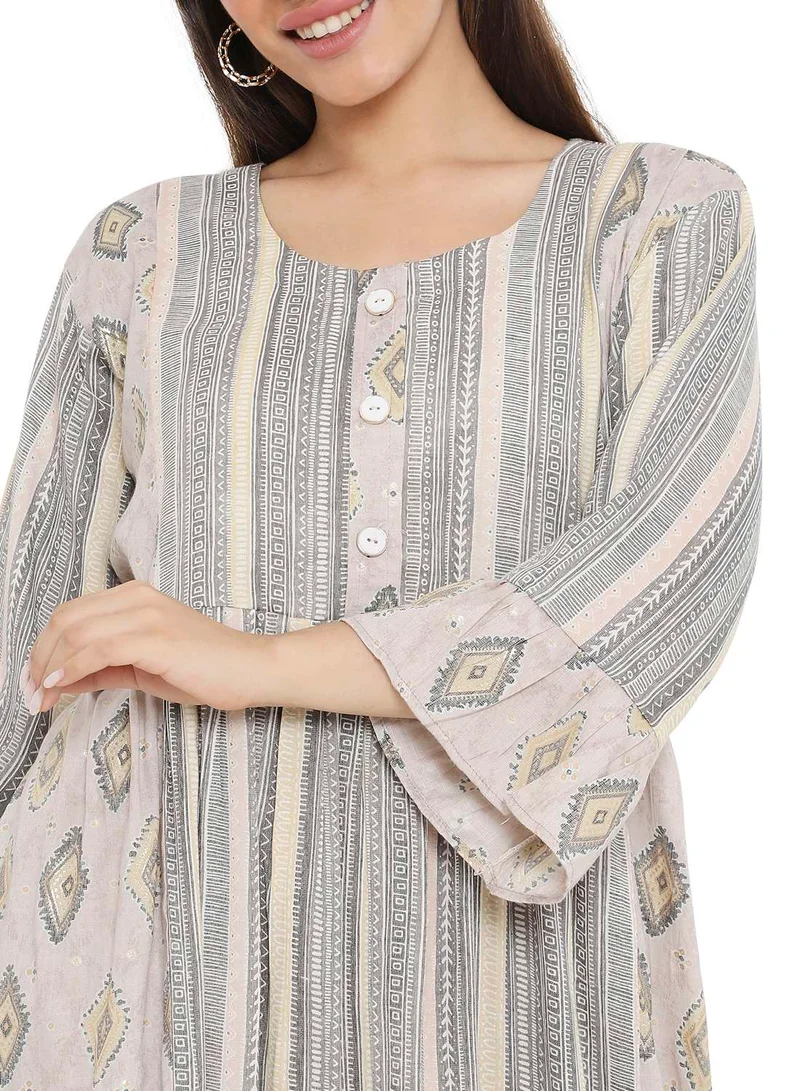 HANA & SARA SHORT STRIPE PRINTED VISCOSE FRONT BUTTONED STYLED ARABIC KAFTAN JALABIYA DRESS
