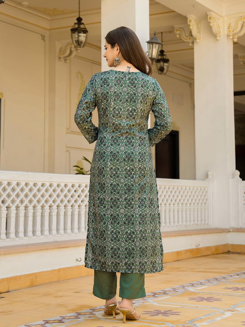 Vaamsi Women's Ethnic Motifs Straight Printed Kurta Pant With Dupatta Set (VKSKD2281_XS_Green) - Image 4
