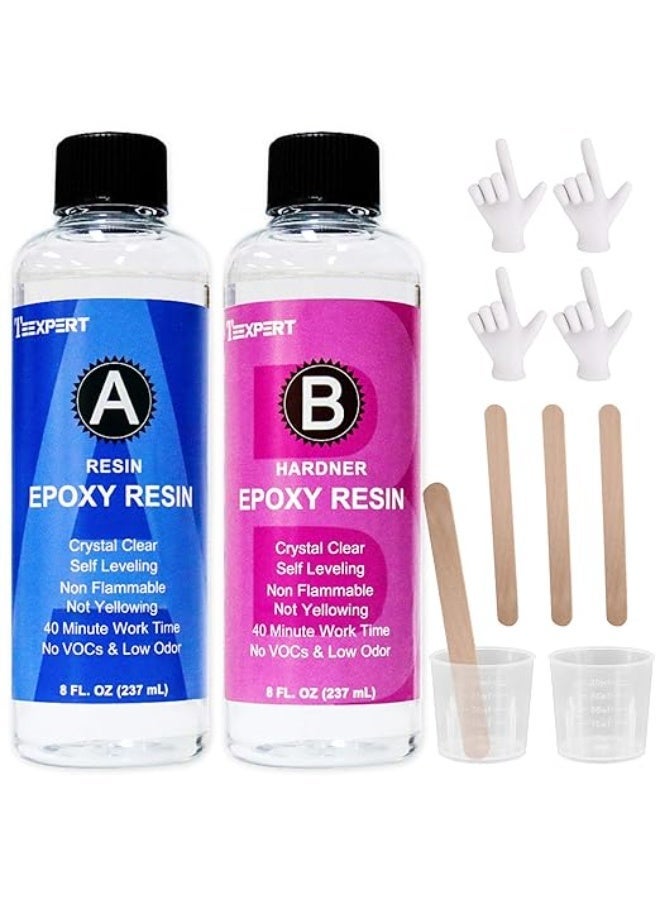 Teexpert 16OZ Crystal Clear Epoxy Resin Kit for Jewelry DIY Art Crafts Cast Coating Wood, Easy Cast Resin Bonus with Accessories - Image 1