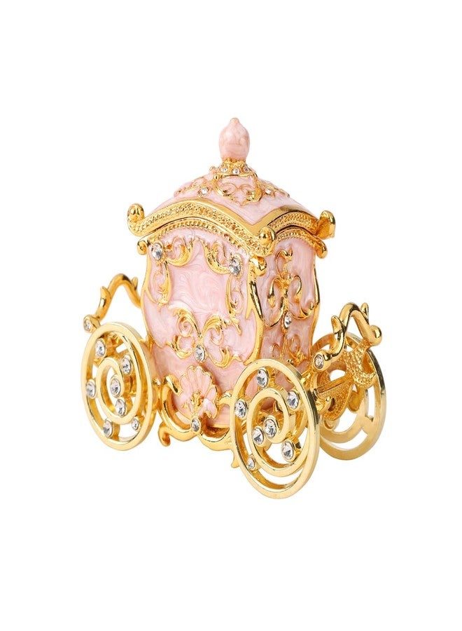 Furuida Retro Carriage Jewelry Trinket Box Enamel Ring Hold Boxes Hand-Painted Vintage Ornaments Craft Gift for Women Girls (Pink) - Image 1