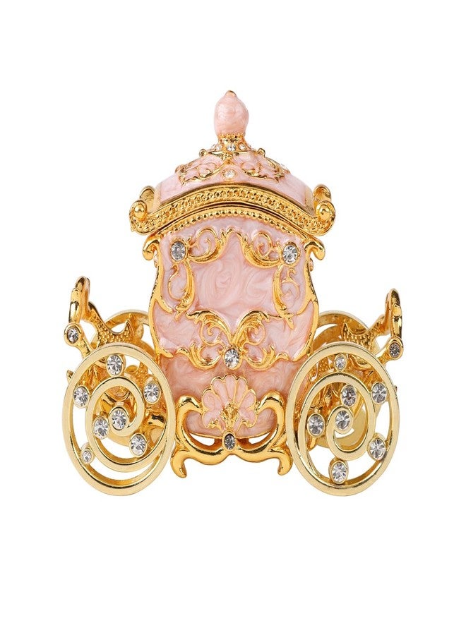 Furuida Retro Carriage Jewelry Trinket Box Enamel Ring Hold Boxes Hand-Painted Vintage Ornaments Craft Gift for Women Girls (Pink) - Image 2