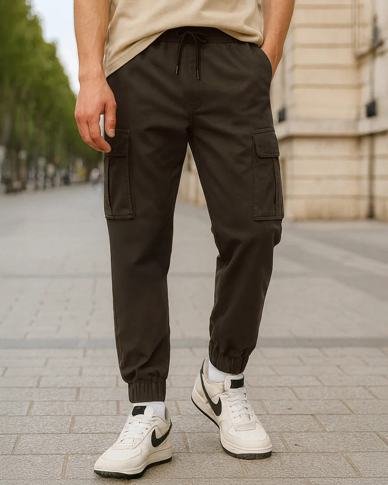 بيواكوف Men's Brown Oversized Cargo Jogger Pants