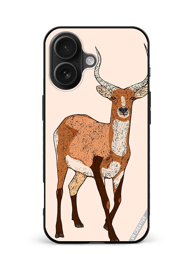 VR CREATIVE Protective Case Cover For Apple iPhone 16 Red Lechwe, Deer Engraved Design Multicolour