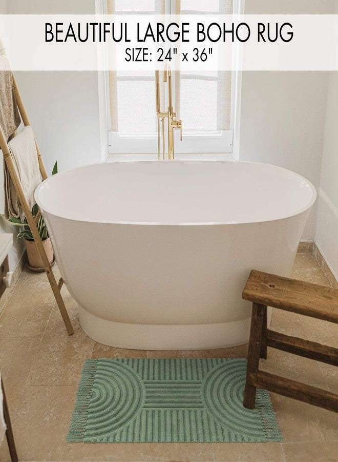KIBAGA Beautiful Boho Rug with Tassels for Your Bathroom - Soft 2 x 3 ft. Cotton Rug Fits Perfectly Into Your Bath - Washable, Non-Slip Mat Ideal to Enhance Any Modern Home Decor, 24 x 36 inch - Image 2