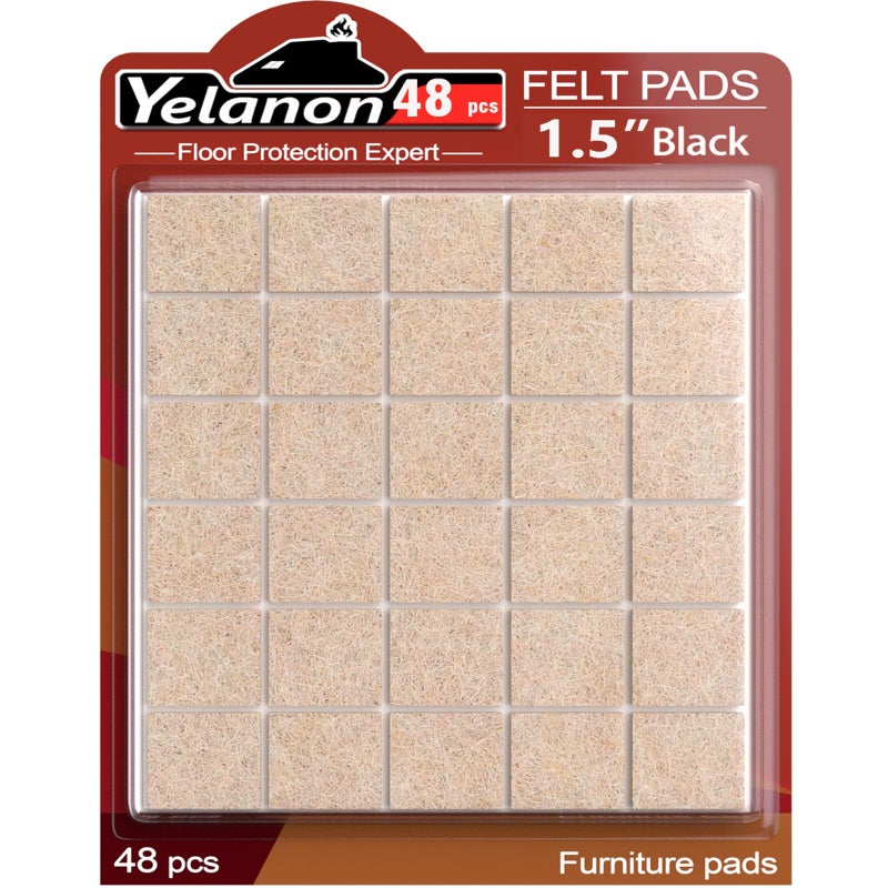 Yelanon Felt Furniture Pads -48 Pcs 1.5"" Premium Felt Pads For Chair Legs Furniture, Floor Protectors For Hardwood Floors, Beige - Image 1
