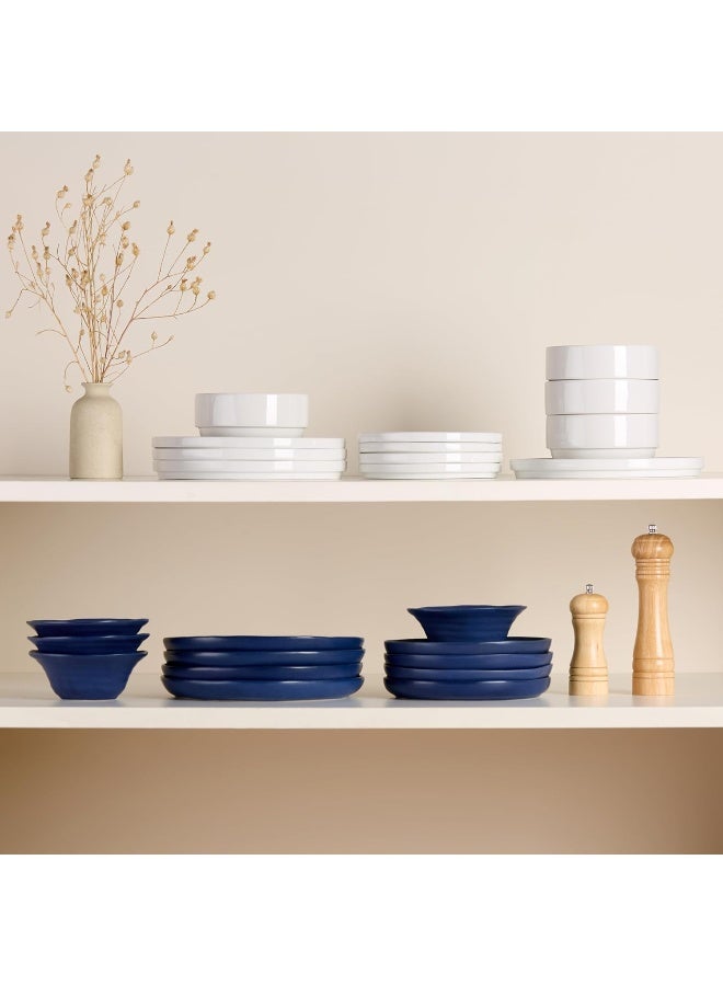 Kook Ceramic Dinnerware Set 12 Piece Organic Shape Dinner Plates Salad Plates Soup Bowls Microwave and Dishwasher Safe Service for 4 Navy Spiral Pattern - Image 4
