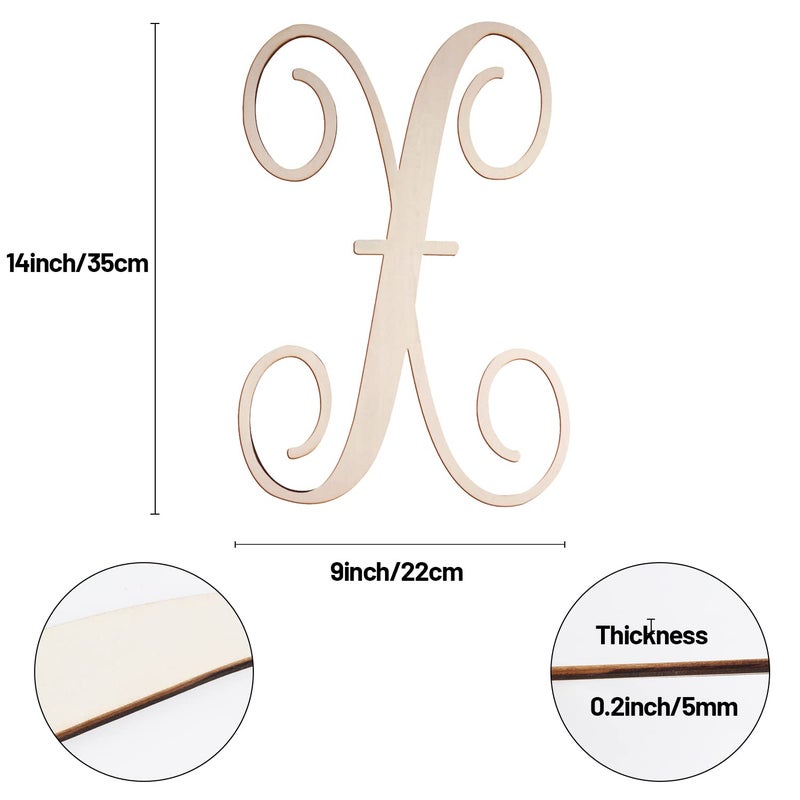 Focal20 Cursive Wooden Letters for Wall Decor 14 Inch Large Wooden Letters Unfinished Monogram Wood Letter Crafts Alphabet Sign Cutouts for DIY Painting Door Hanger (X) - Image 2