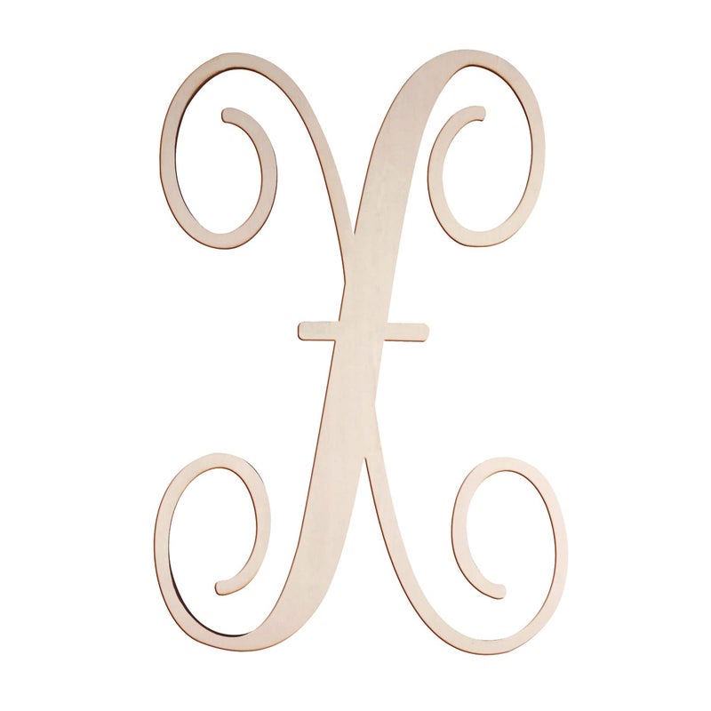 Focal20 Cursive Wooden Letters for Wall Decor 14 Inch Large Wooden Letters Unfinished Monogram Wood Letter Crafts Alphabet Sign Cutouts for DIY Painting Door Hanger (X) - Image 1