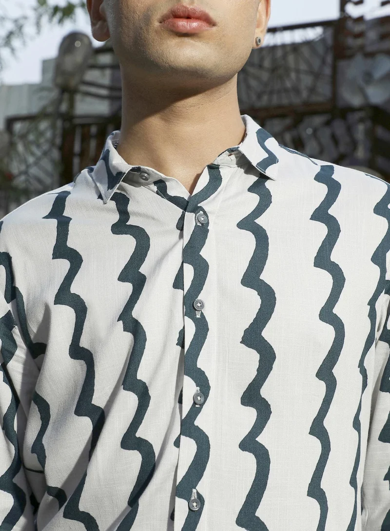 CAHOOT  Men's White & Navy Blue Contrast Paint Lines Shirt for Men | Best Price UAE