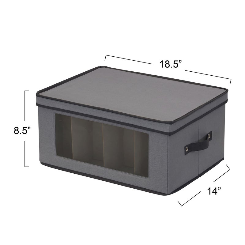 Household Essentials Balloon Wine Glass Storage Box, Strong Frame and Handles, Windowed Panel, Fully Removable Lid, Stackable and Foldable, Perfect for Wider Stemware, Gray - Image 3
