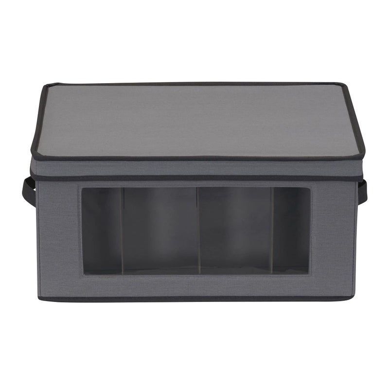 Household Essentials Balloon Wine Glass Storage Box, Strong Frame and Handles, Windowed Panel, Fully Removable Lid, Stackable and Foldable, Perfect for Wider Stemware, Gray - Image 5