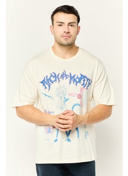Men Crew Neck Short Sleeves Graphic Print T-Shirt, Off White