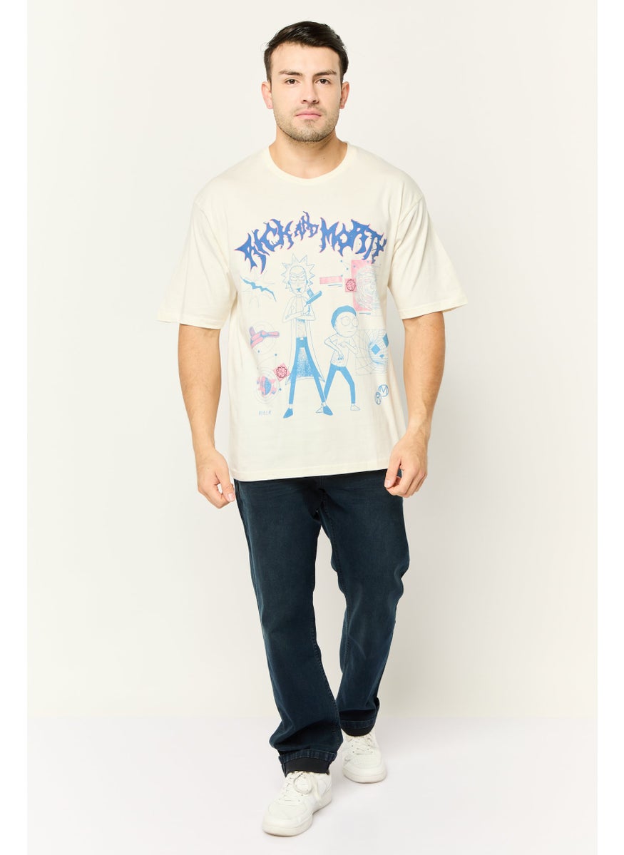 RICK AND MORTY - Men Crew Neck Short Sleeves Graphic Print T-Shirt, Off White - Image 1