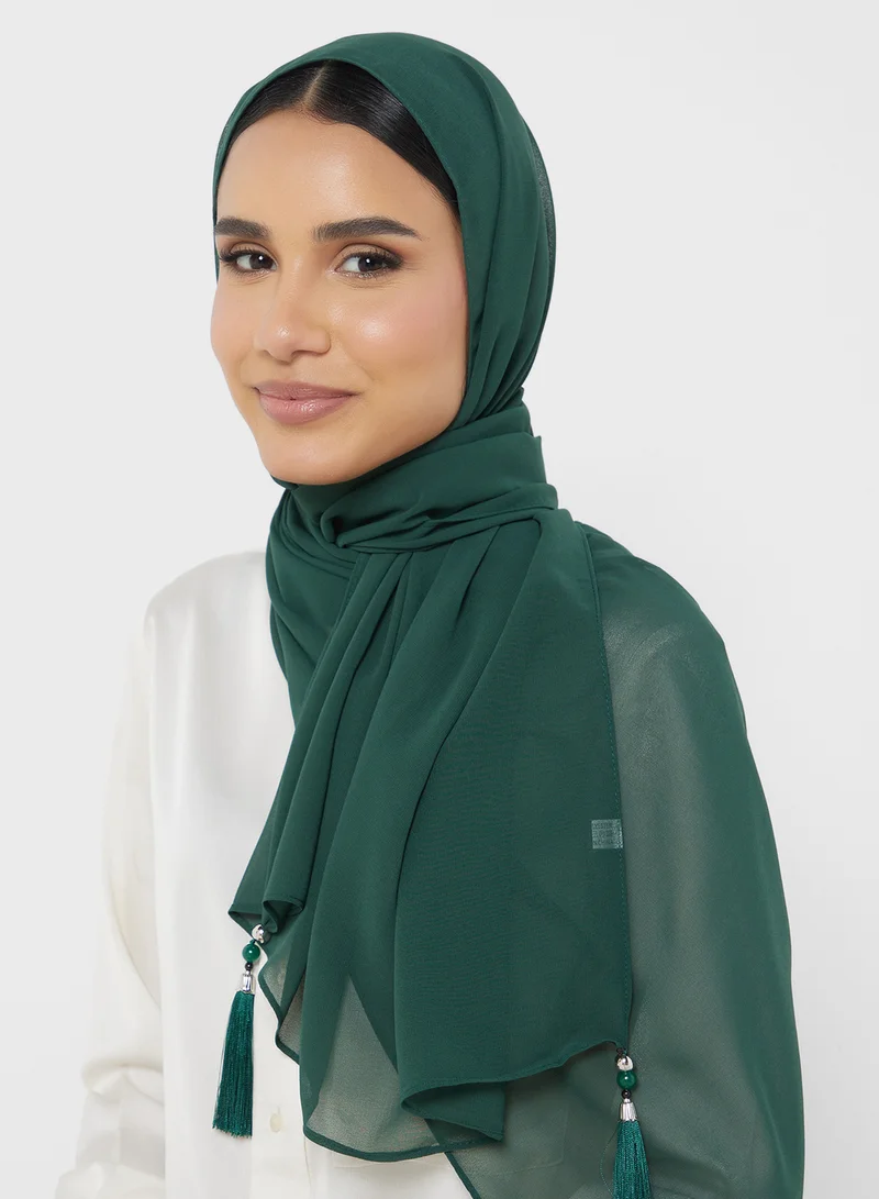 Khizana Beaded Tassel Detail Long Hijab Scarf
