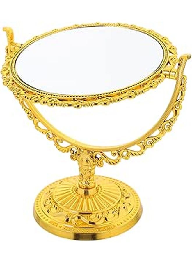 Double Sided Rotating Vanity Mirror Large 208mm Gold Vintage Style For Bedroom - Image 1