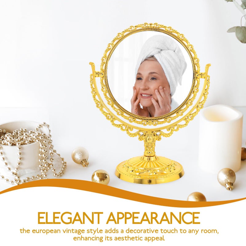 Double Sided Rotating Vanity Mirror Large 208mm Gold Vintage Style For Bedroom - Image 4