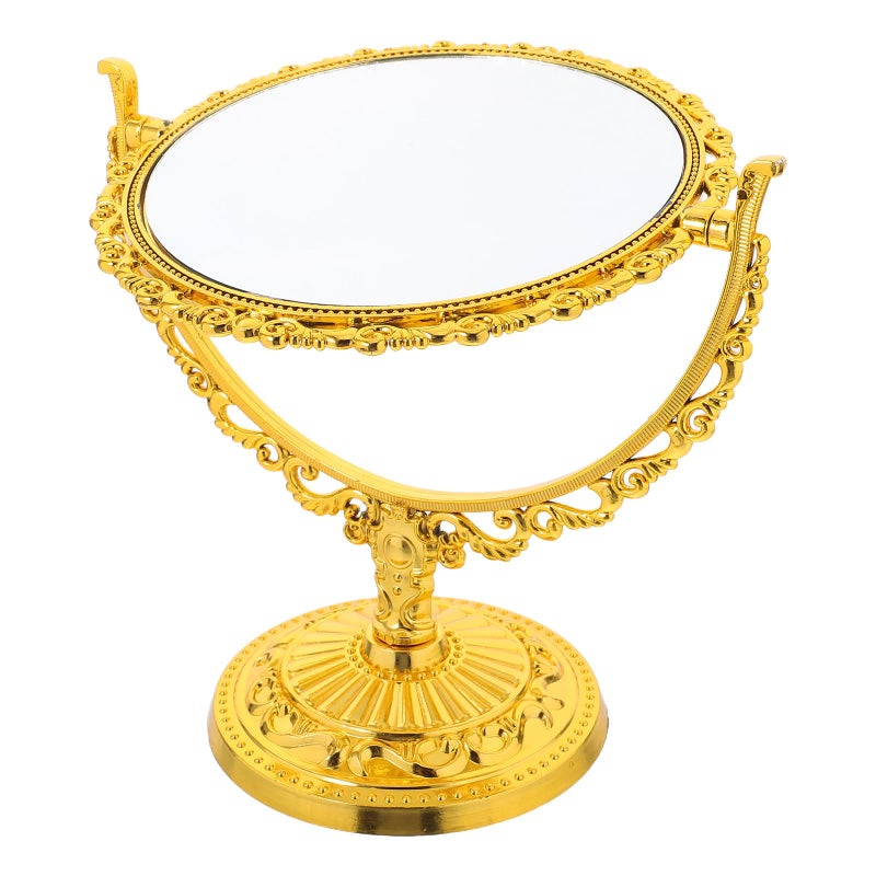 Double Sided Rotating Vanity Mirror Large 208mm Gold Vintage Style For Bedroom - Image 2