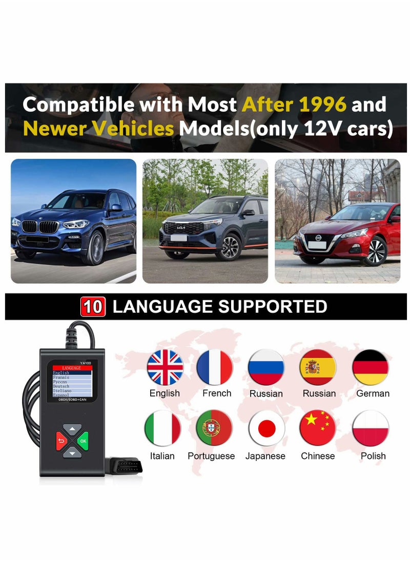 Excefore - YA100 OBD2 Scanner OBD2 Code Reader Automotive Engine Fault Code Reader OBDII Full Functions Car Diagnostic Scan Tool with Vehicle Voltage Test for All OBD2 Protocol 12V Cars Since 1996 - Image 1