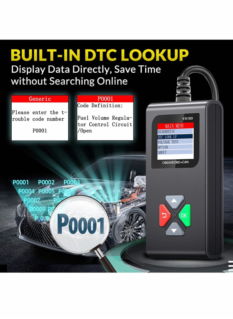Excefore - YA100 OBD2 Scanner OBD2 Code Reader Automotive Engine Fault Code Reader OBDII Full Functions Car Diagnostic Scan Tool with Vehicle Voltage Test for All OBD2 Protocol 12V Cars Since 1996 - Image 1