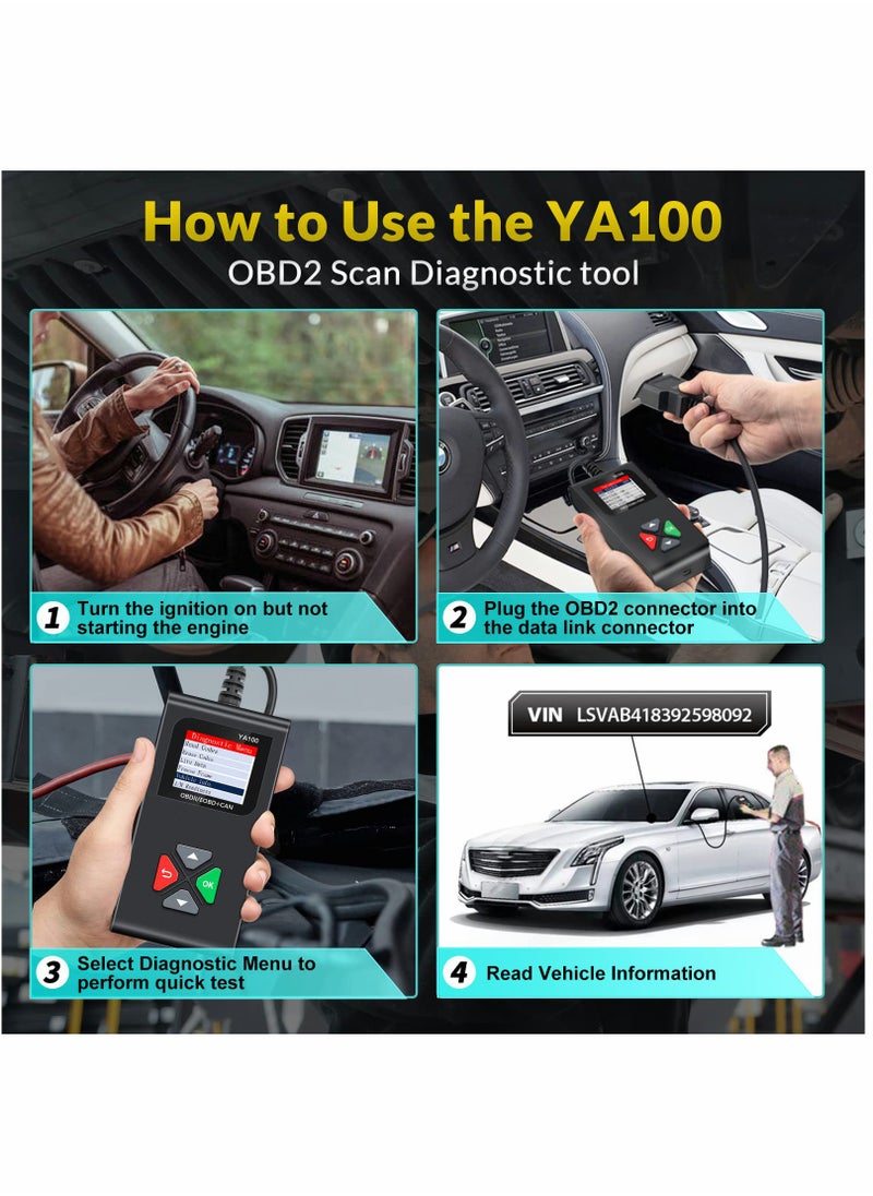 Excefore - YA100 OBD2 Scanner OBD2 Code Reader Automotive Engine Fault Code Reader OBDII Full Functions Car Diagnostic Scan Tool with Vehicle Voltage Test for All OBD2 Protocol 12V Cars Since 1996 - Image 1