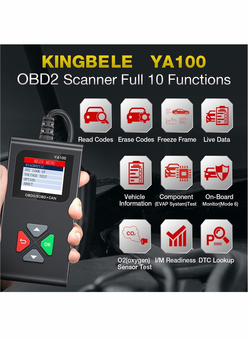 Excefore - YA100 OBD2 Scanner OBD2 Code Reader Automotive Engine Fault Code Reader OBDII Full Functions Car Diagnostic Scan Tool with Vehicle Voltage Test for All OBD2 Protocol 12V Cars Since 1996 - Image 1