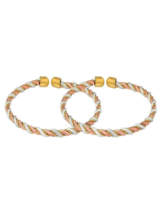 DULCI® Mix Metal Copper Silver Free Size Health Banifical Baby Boy Baby Girl Kada Bracelet Bangles Nazariya for Unisex Baby-Set of 2 (0-2yrs) - Image 2