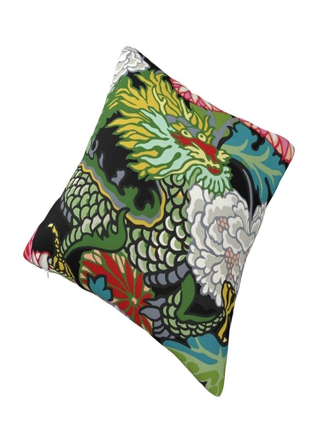 Bzkier Chinoiserie Pillow Cover Chinese Dragon Pillow Linen Pillow Covers 18x18 Inch for Sofa Car Living Room Bedroom Outdoor Home Decor Pillow Cases - Image 2