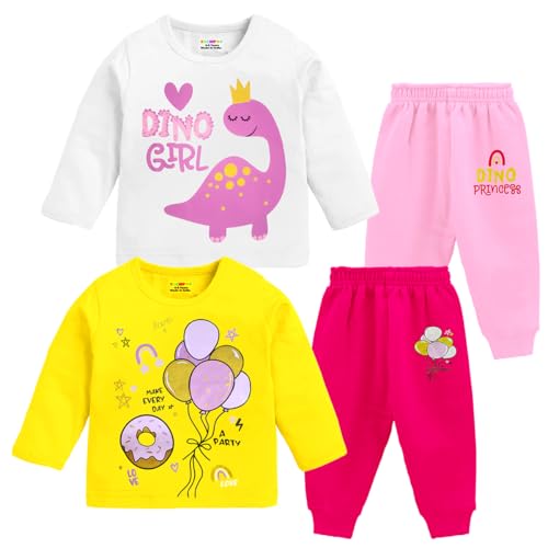 Kuchipoo Girl Regular Fit Cotton T-Shirts and Pyjamas Set (KUC-PSUT-143, 2-3 Years, Multi-Colored) - Image 1