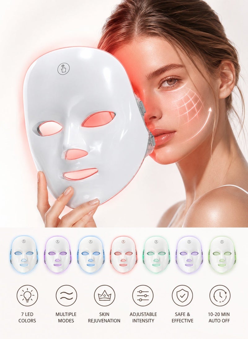 7 Colour Light Therapy Anti-Aging and Acne Treatment Mask, Wireless 108 LED Light Therapy Mask, Touch Control Rejuvenation Device - Image 1