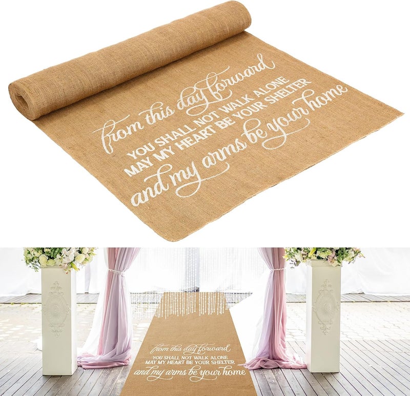 Tudomro 40 Inch x 50 Ft Extra Long Natural Burlap Wedding Aisle Runner Outdoor Jute Burlap Aisle Runner for Wedding Ceremony Rustic Indoor Carpet for Walkway (Stylish Style) - Image 1