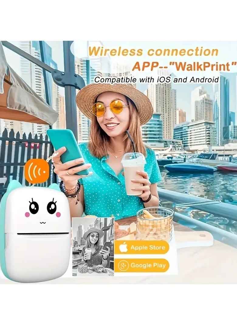 Generic - A Small Portable Wireless Thermal Printer That Does Not Require Lnk It Is Rechargeable It Pairs Wirelessly Via Bluetooth With Mobile Phones Tablets And Laptops To Print Your Own Photos Stickers Small Notes Thank You Cards Barcode Scans Or Websites Easy To Use And Portable In The Pocket Color The Image Is Black And White Not In Color And The Special Paper For The Printer Is Thermal Paper (There Is Adhesive Or Transparent Adhesive Paper Or Colored Thermal Paper That Is Sold Separately And is Not Included With The Printer) The Color Of The Printer Is White And Blue - Image 1