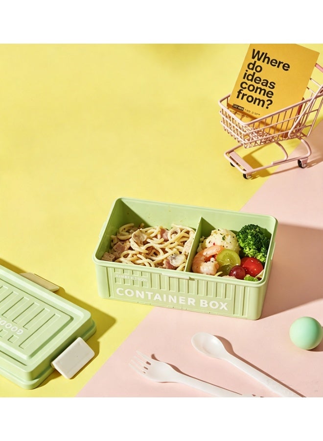 Dopamine Container‑Style Bento Box, 2‑Compartment Leak‑Proof Lunch Box, Microwave‑Safe PP Food Container With Cutlery For Student Office Worker（6912-Green） - Image 1