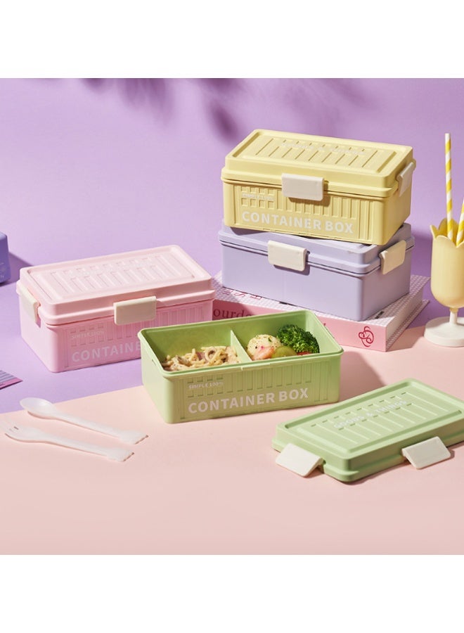 Dopamine Container‑Style Bento Box, 2‑Compartment Leak‑Proof Lunch Box, Microwave‑Safe PP Food Container With Cutlery For Student Office Worker（6912-Green） - Image 3