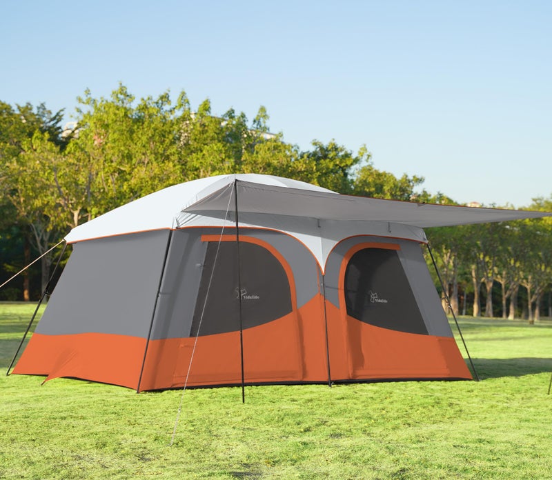 Vidalido Tents，8-10 Person Camping Tent with Extended Vestibule，2 Room Weather Resistant Family Tents，Easy Install Waterproof Outdoor Tent for Camping Hiking（Orange） - Image 1