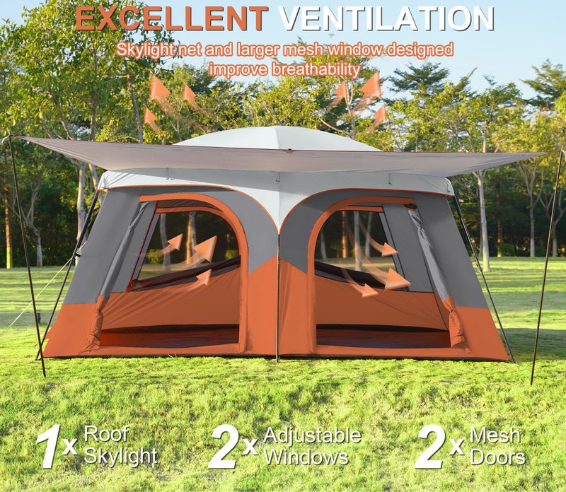 Vidalido Tents，8-10 Person Camping Tent with Extended Vestibule，2 Room Weather Resistant Family Tents，Easy Install Waterproof Outdoor Tent for Camping Hiking（Orange） - Image 4